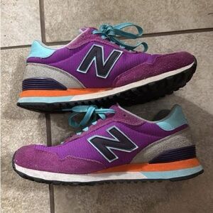 New Balance Purple and Aqua Sneakers with Orange Accents
